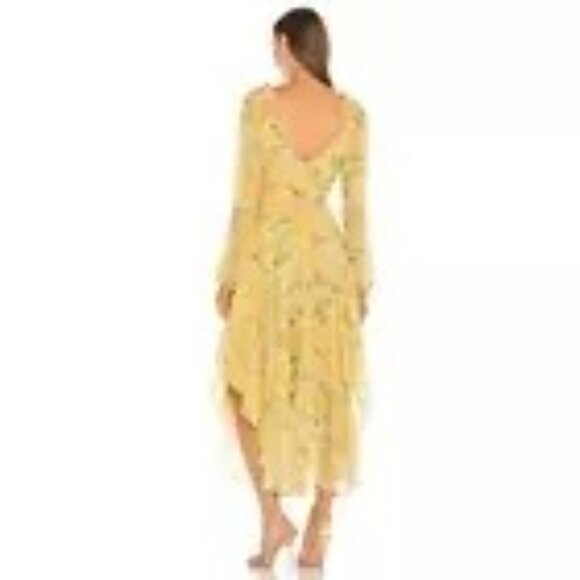 Sau Lee Georgia Long Sleeve V-Neck Floral Asymmetrical Hem Midi Dress Size 6‎ - Picture 2 of 8